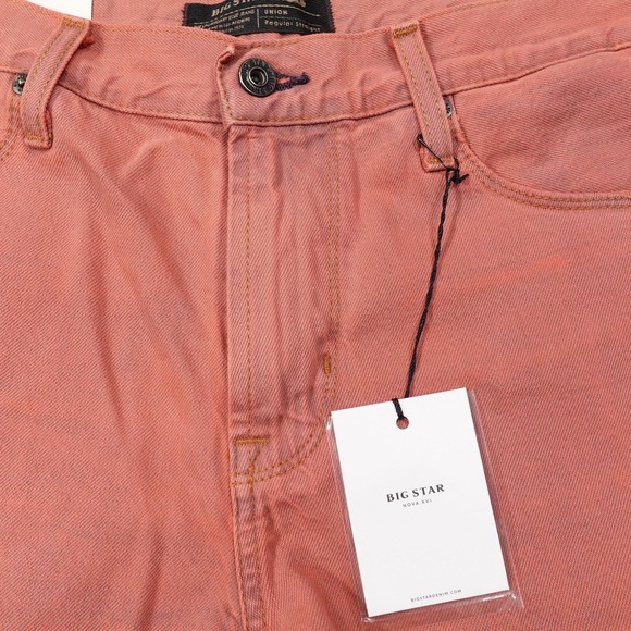 New! BIG STAR Boyfriend Shorts Womens Size L Orange Denim Fringe 35" Waist - Picture 2 of 9